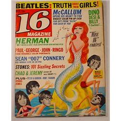 1965 "16" MAGAZINE W/ BEATLES COVER, ARTICLE, MORE