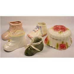 LOT OF MISC. TREASURES - Ceramic Baby Booties and 