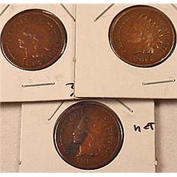 LOT OF 3 INDIAN HEAD CENTS - 1887 CH VG, 1894 VG a