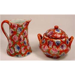 VINTAGE HAND PAINTED CREAMER AND SUGAR