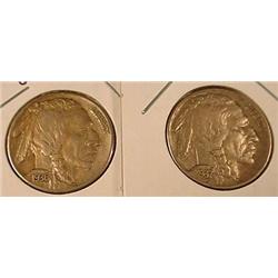 LOT OF 2 BUFFALO NICKELS - 1937-P XF and 1936-S AU