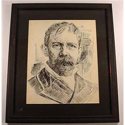 INK DRAWING OF A MAN - FRAMED - Approx. 12" x 14"