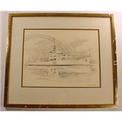 PENCIL DRAWING OF A SHIP - SIGNED EDWARD GOODALL -