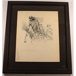 INK DRAWING OF A WARRIOR - SIGNED - FRAMED - Appro