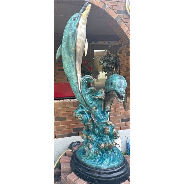 Patinated Bronze Outdoor Sculpture of Two Dolphins