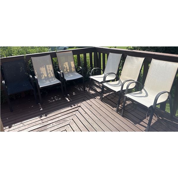 Six Outdoor Metal Patio Chairs with Mesh Seats
