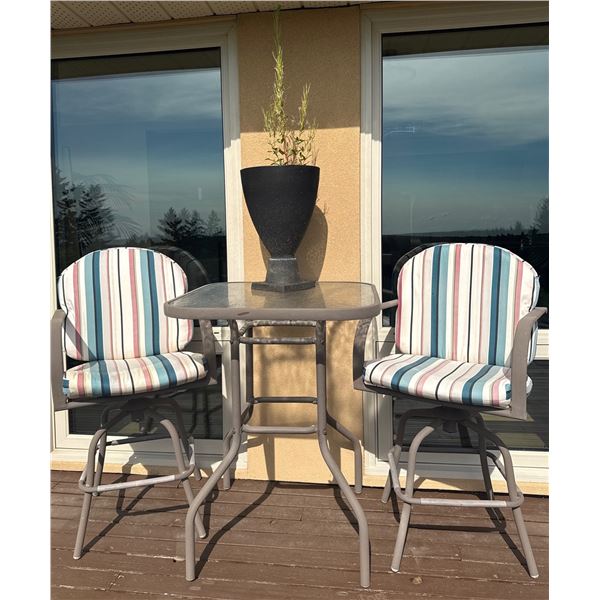Outdoor Patio Bar Table with Two Swivel Chairs