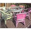 Image 1 : Painted Wicker Patio Dining Set with Glass-Top Table and Six Chairs