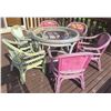 Image 2 : Painted Wicker Patio Dining Set with Glass-Top Table and Six Chairs
