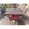 Image 2 : Metal Patio Table with Four Chairs and Red Cushions, Square Umbrella