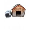 Image 1 : Large Wood Dog House With Shingle Roof and Plastic Pet Carrier