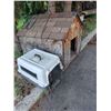 Image 4 : Large Wood Dog House With Shingle Roof and Plastic Pet Carrier