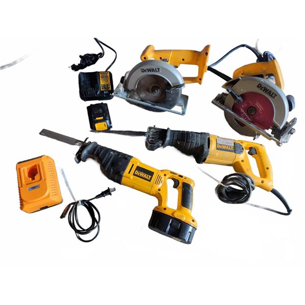 DeWalt Power Tool Lot with Saws, Reciprocating Saws, Chargers and Battery