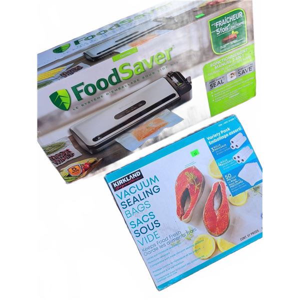 New FoodSaver Vacuum Sealer and Kirkland Vacuum Sealing Bags Set