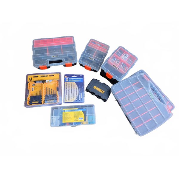 DeWalt Drill Bit Sets and Tactix Organizer Boxes Lot