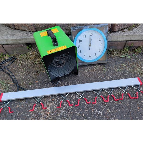 Patron E1.5 Electric Construction Heater, Wall Clock and Ultra Hold Multi-Hook Rack