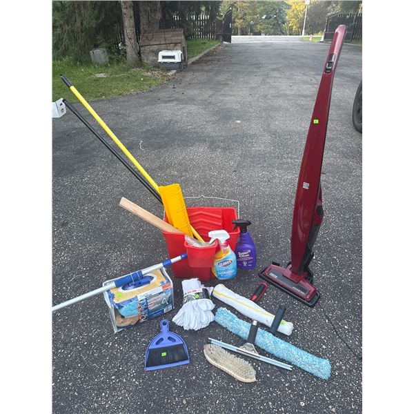 Cleaning Supplies Lot with Vacuum, Mop, and Accessories