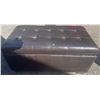 Image 3 : Tufted Faux Leather Storage Ottoman, Framed Print, and Red Placemats