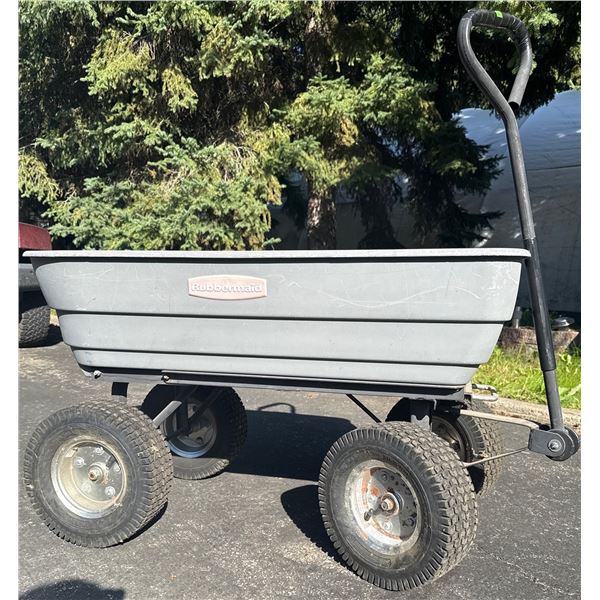 Rubbermaid Grey Plastic Utility Wagon with Steel Handle and Pneumatic Tires