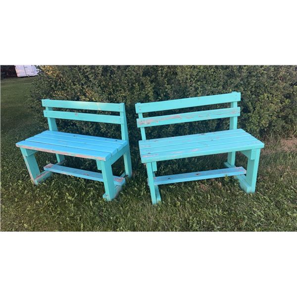 Painted Wood Garden Benches with Light Blue Finish