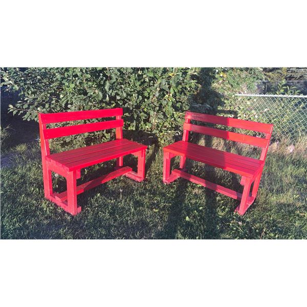 Red Painted Wooden Outdoor Benches