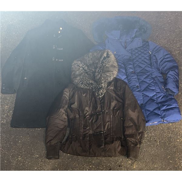 Three Women's Winter Coats with Faux Fur Trim