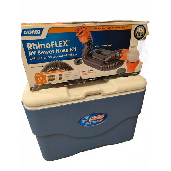 Coleman Xtreme Wheeled Cooler With Camco RhinoFLEX RV Sewer Hose Kit