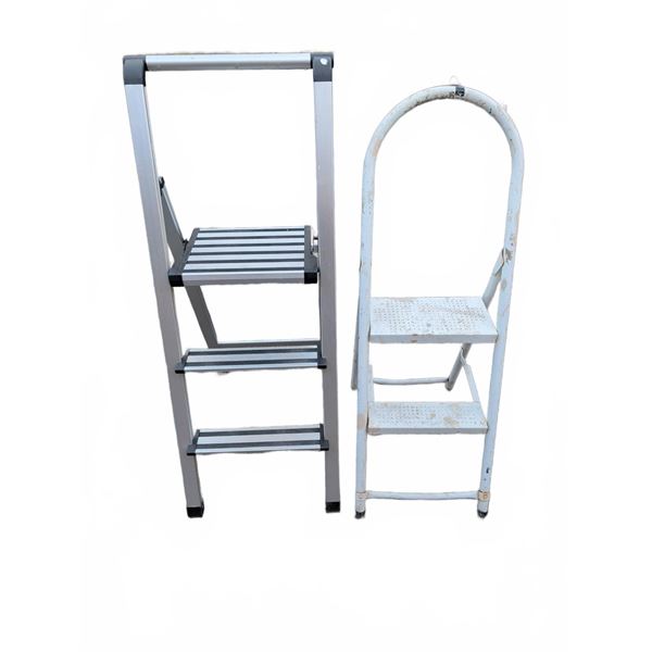 Two Folding Step Ladders, Metal Construction