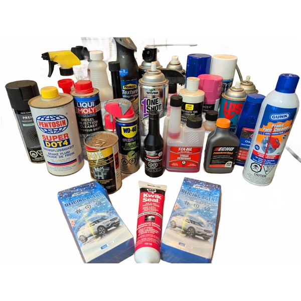 Automotive and Workshop Fluids, Sealants, and Cleaners Assortment
