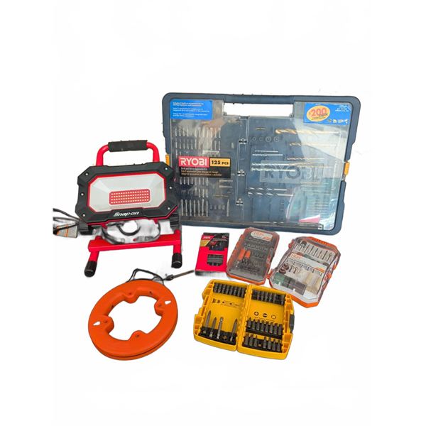 Snap-on Work Light, Ryobi Drill/Driver Accessory Kit, Tool Bits, Klein Tools Fish Tape