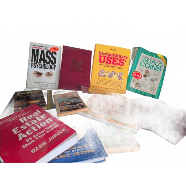 11 Mixed Non-Fiction Books with Coin Album Sheets
