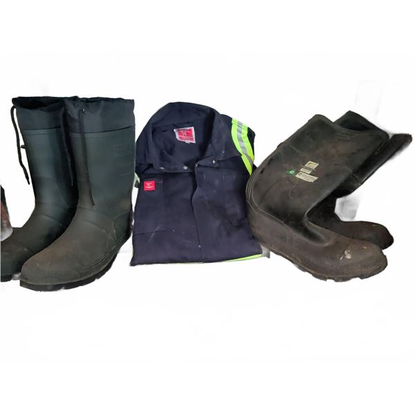 Workwear: Onguard Protective Steel Toe Boots, Unmarked Rubber Boots, and Nomad Pro Hi-Vis Coveralls