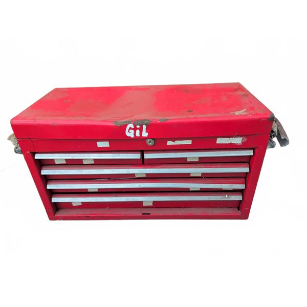 Red Metal Tool Chest With Mixed Hand Tools