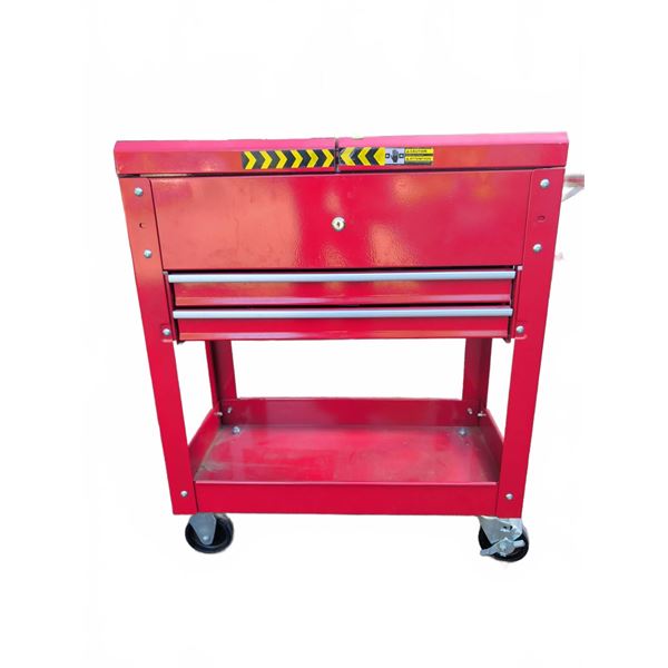 Red Metal Tool Chest on Casters with Drawers and Contents