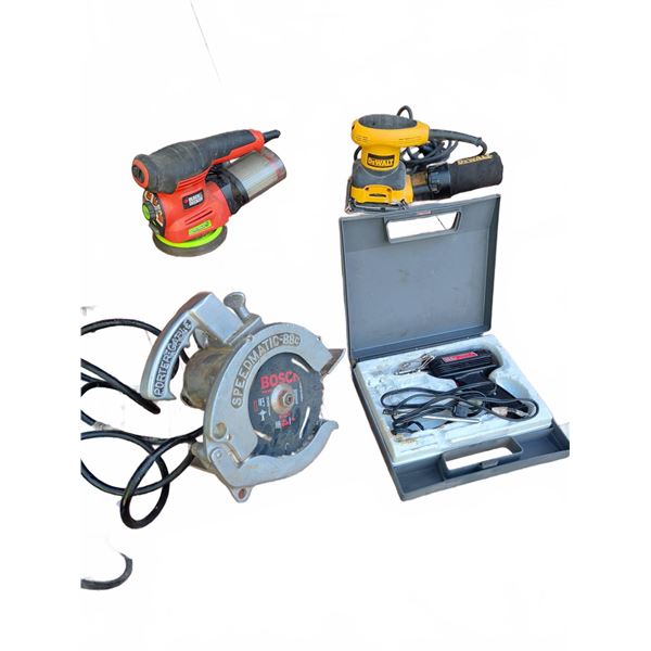 Power Tool Lot: DeWalt Sander, Black+Decker Sander, Porter Cable Saw, Weller Soldering Gun