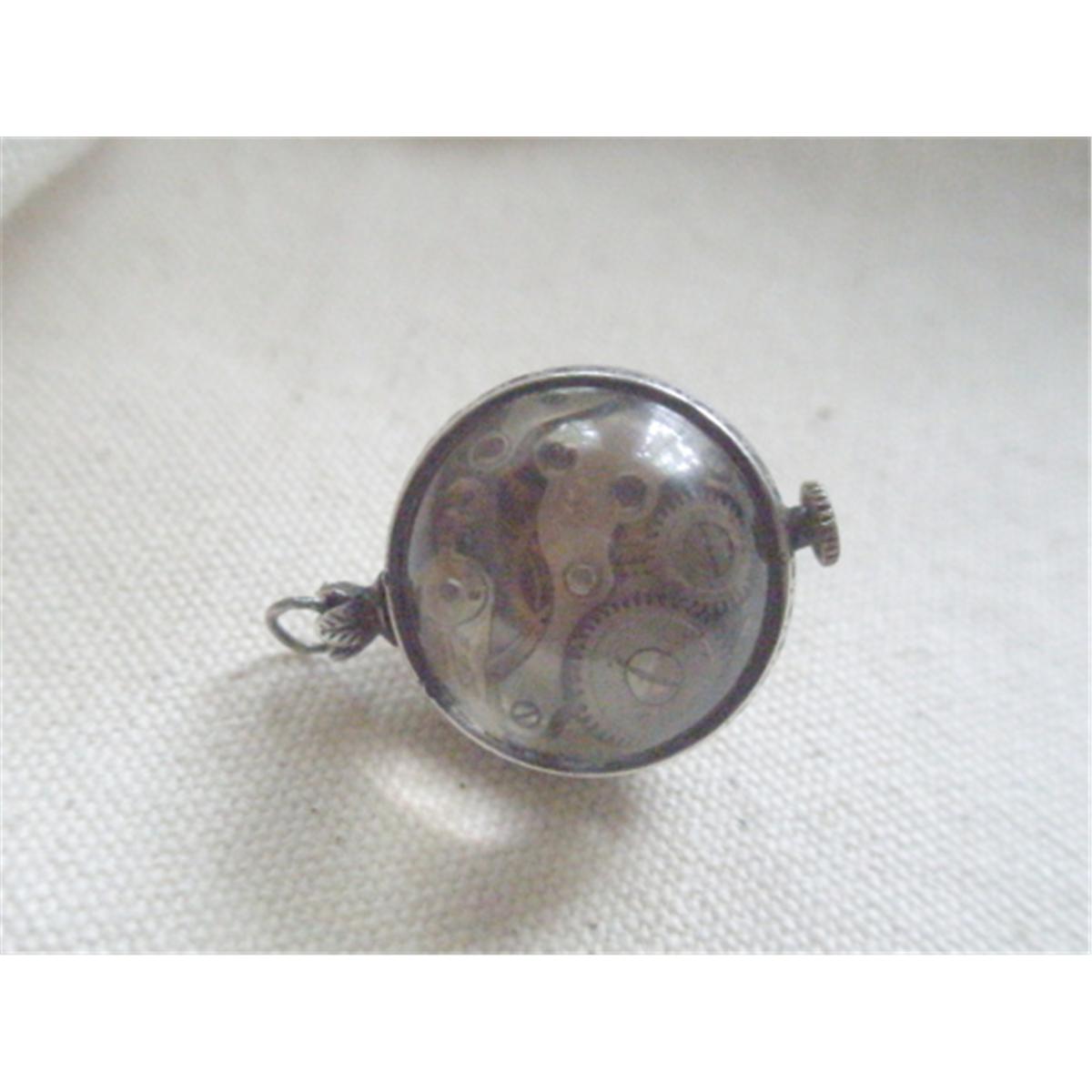 Antique Small Crystal Ball Round Watch Visible Movement Gold or