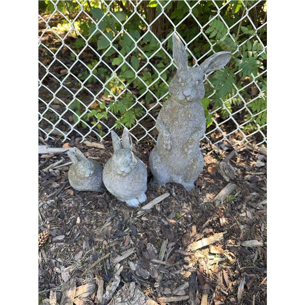 Three Concrete Rabbit Garden Statues