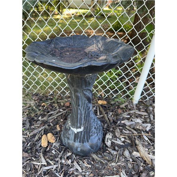 Cast Concrete Bird Bath with Leaf Motif, 20 Inch Diameter, 24 Inches Tall