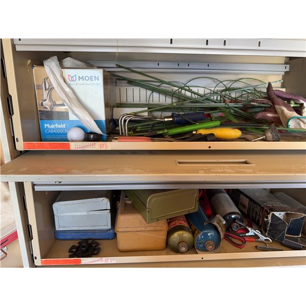 Metal Cabinet with Contents Including Tools and Propane Cylinders