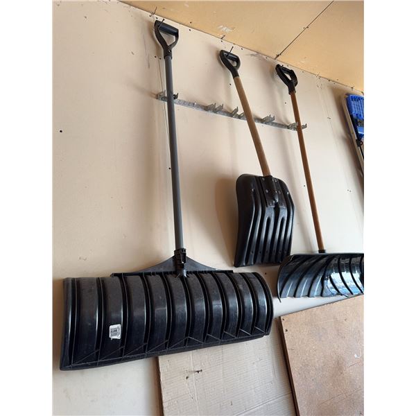 Plastic Snow Shovels with Wood and Metal Handles