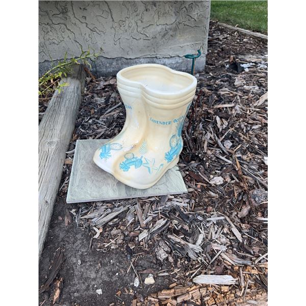 Lavender Ocean Ceramic Boot Planter with Blue Floral Motif