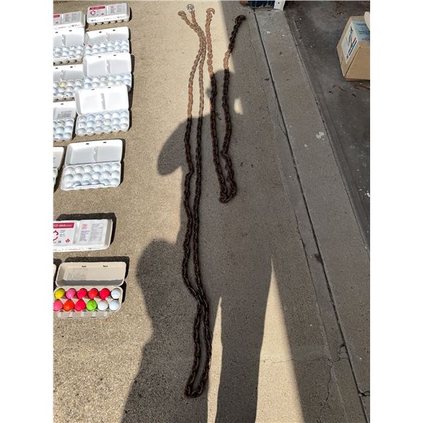 2heavy-duty metal chains with significant rust and wear. 1 is 10 feet other is 15 feet suitable for 