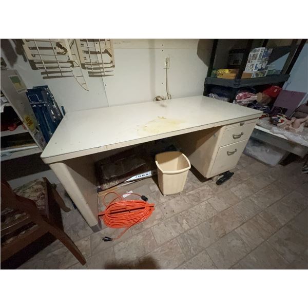 Metal Desk with Three Drawers and White Laminate Top
