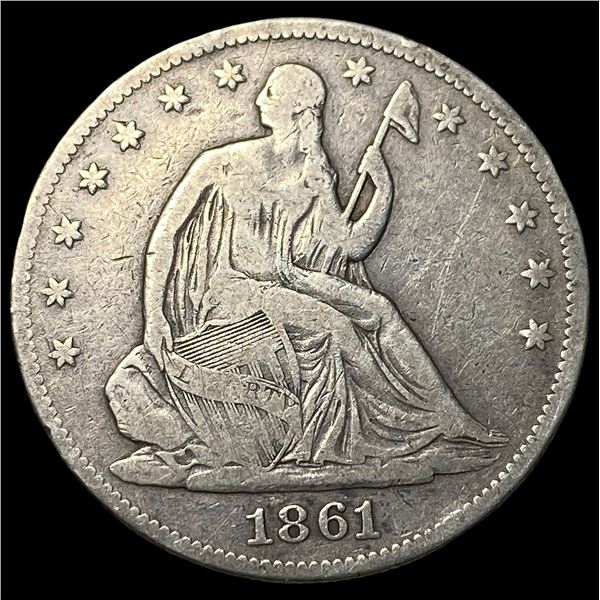 1861 Silver Seated Liberty Half Dollar NEARLY  UNCIRCULATED