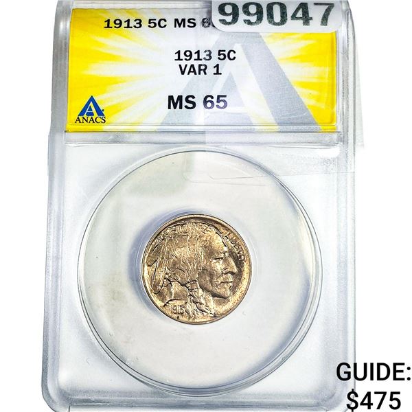 1913 Buffalo Nickel ANACS MS65 Var 1