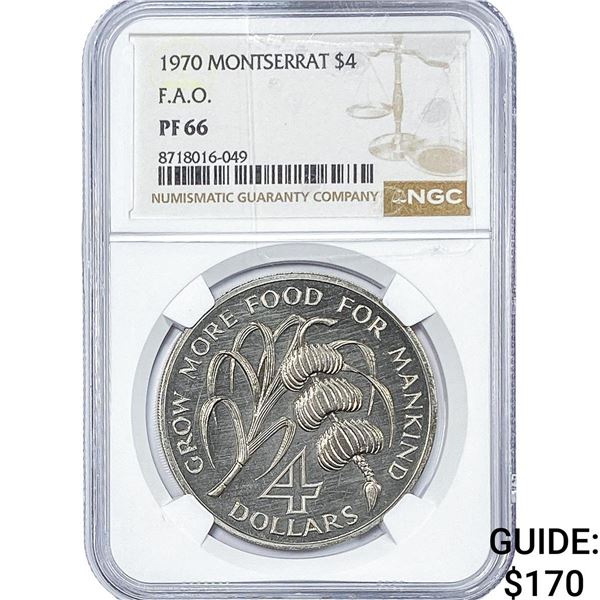 1970 Montserrat Silver F.A.O. 4 Dollars  NGC PF66