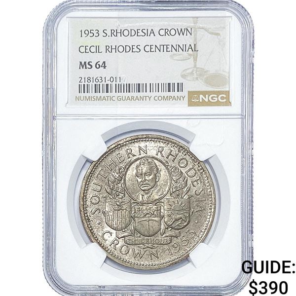 1953 S. Rhodesia Silver Crown NGC MS64