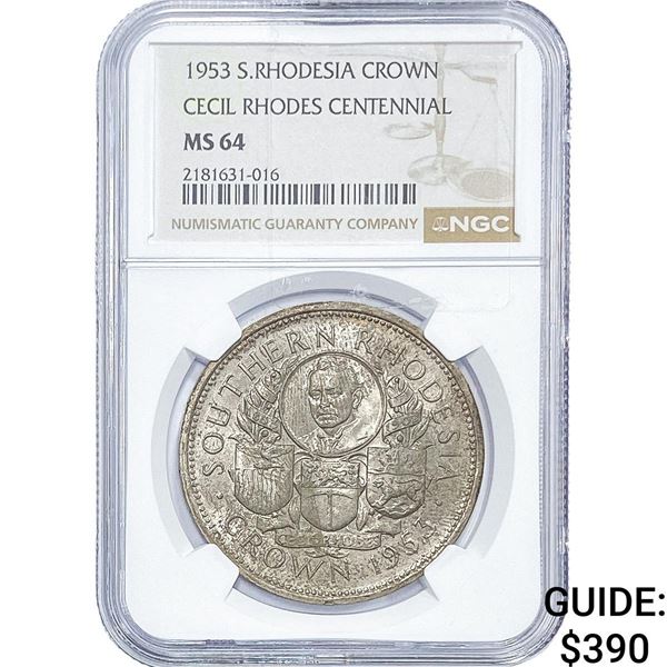 1953 S. Rhodesia Silver Crown NGC MS64