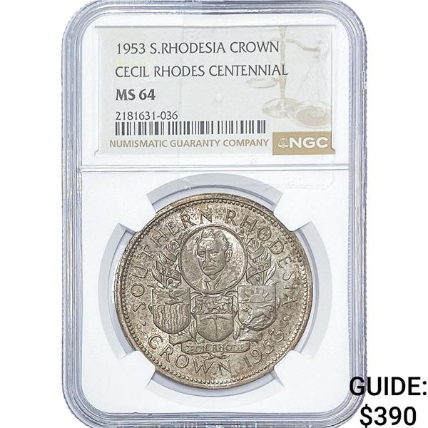 1953 S. Rhodesia Silver Crown NGC MS64