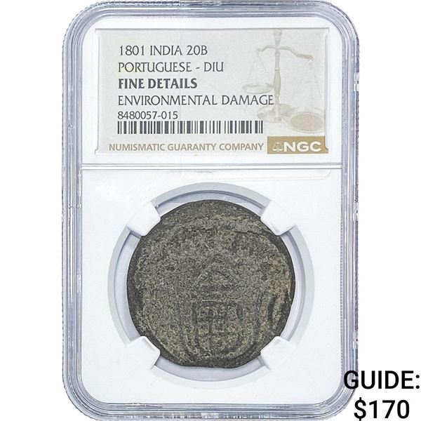 1801 Portuguese India Copper Diu NGC F Details